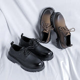 2025 Spring New Leather Shoes Men's British Style Versatile Black Round Head Business Big Leather Shoes
