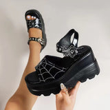 Summer New Gothic Sandals Punk Hottie 9Cm Spider Web Embroidery Spider Buckle Women's