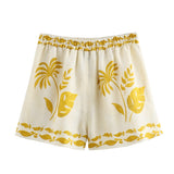 New Printed Blouse 3439193 Elastic Waist Shorts