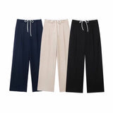 New Double Waistband Wide-Legged Pants Casual Pants