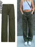 Brown Vintage Baggy Jeans Women 90s Streetwear Pockets Wide Leg Cargo Pants Low Waist Straight Denim