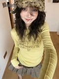 Harajuku Y2k Vintage T Shirt Women Skinny Print Crop Top Long Sleeve American Retro Grunge Aesthetic Tee Tops