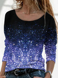 Long Digital Printing Sleeve Loose Neck Casual Pullover Print