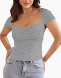 Zingj Sell Versatile New Fashion Slim Square Neck Stretch Shoulder Short Sleeve Sweater Sweater Woman-Outfit