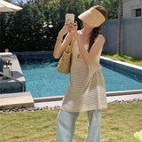 Zingj Spring And Summer Temperament Pure Color In The Long Knit Skirt Early Spring Small Design Sense Hollow Out Fold Wear Vest Dress Female-Outfit