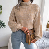Wind Shooting 2025 Autumn And Winter Mixed Color Lantern Long-Sleeved High-Neck Knitted Sweater Women's