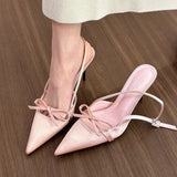 Silver Gentle Pointed High-Heeled Shoes In The Summer Of 2025, Fine Heel Bow Bow Head Beautiful