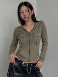 Wind Pocket Splicing Zipper Short Jacket Women's Autumn Hooded Casual New