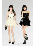 Y2k Black Mini Dress for Women 2023 New Summer Casual Tulle Bralette Sleeveless Lolita Birthday Cake Puff Female