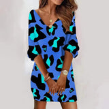 V-neck Women Dress Fashion Print Half Sleeve Casual Loose Mini Dresses 2022 Spring Autumn Elegant Woman Dress Robe
