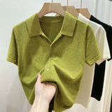 Zingj Beauty Solid Color Thin Polo Lapel Sweater Female Summer New Small Short-Sleeved T-Shirt