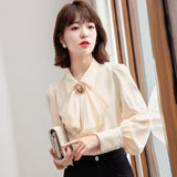 Polo Collar Blue Chiffon Shirt Women's Spring Dress 2025 New Chic Top Female Spring And Autumn Design