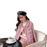 Autumn New Pink Tweed Female Coat For Women Suits Skirt Elegant Socialite ChanNel Style Suit Two-piece Set Chandal