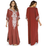 Indie Folk Lace Up V-Neck Batwing Sleeve Summer Beach Dress Tunic Women Beachwear kaftan Maxi Dress Robe Sarong