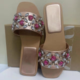 ZAR Woman 2022 Flat Shoes Spring Summer Round Toe Sexy Acrylic Rhinestones Outer Wear Plus Size 41 Sandals And Slippers