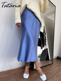 Silk Satin Skirts for Women High Waisted Skirt 2022 Women A-Line Elegant Skirts Summer Pink Midi Skirt New Korean