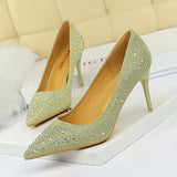 Zingj Korean Version Of Fashion Banquet Women's Shoes Thin Heel Shallow Mouth Pointed Head Sexy Show Thin Water Diamond Color Diamond High Heel Single