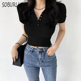 Polo Shirt Women Short Sleeve Cotton Sexy T-Shirt Polo Neck Fashion Slim Solid Tee Female 2022 New Bottoming White