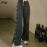 Leg Pants Women Loose Casual All-match Spring Autumn Buttons Design Chic Harajuku Trousers Femme Fashion High Waist