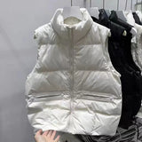 Standing Collar Down Vest Female Wear Light Warm Design Feeling Warm White Duck Down Vest Big Mouth Horse Clip Big Size Tide-Outfit