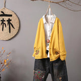 and autumn fashion ladies new sweater cardigan women loose embroidery printing long-sleeved v-neck knitted sweater