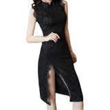 Girl Cheongsam Dress 2025 New Name Of The Retro Fashion Buds Lace Open Fork To Repair The Sexy