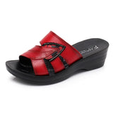 Women Slippers Shoes Genuine Leather Casual Slides Women Summer Shoes Retro Solid Mother Shoes Wedges Flip