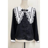 Aesthetic Blouse Women Japanese Kawaii Lace Patchwork Gothic Shirt Harajuku Cute Ladies Top 2024 Lolita Blusas Femme