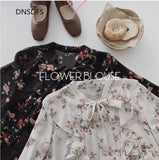Shirts Korean Ladies Fashion Ruffle Half Sleeve Chiffon Shirt Simple Bow Tie Floral Print Blouse Women Tops Blusas