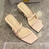Slippers Sexy High Heels Outdoor Slides Women Summer Shoes Sandals Heels Female Square Toe Slipper Designer Brand