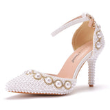 High-Heeled Sandals With Beaded Bracelets With Water Drill Sandals White Real Wedding