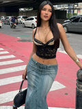 Lace Bustier Patchwork Double Strap Top- Outfit