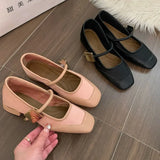 Temperament Square Head Mary Jane Single Shoes Women's Shoes 2025 New Summer Retro With Skirt Pink Spring And Autumn Evening
