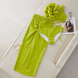 Solid Colored Swimsuit Woman Sensing High Waist Belt Bikini Three-Piece Set 2025 New