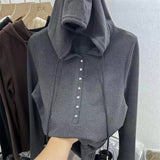 Zingj Age Reduction Double-Sided Hoodie Long Sleeve T-Shirt Buttons, Thick And Warm