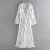 Queens Women Bat Sleeve Loose Beach Floor Length Bohemian Kimono Ladies V Neck Sashes Lace Summer Boho Robe