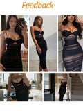 Women Dresses Summer 2023 Bodycon Dress Black Ruched Dress Midi Sexy Mesh Dress Halter for Evening Party