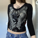 Indie Fairy Grunge Crop Top 90s Vintage Graphic Print Long Sleeve Women Crop Top Harajuku Autumn Spring Female Tees