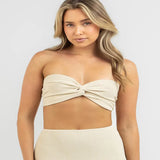 Zingj Women's New Solid Color Sling Twist Knit Short Tight Strapless Back Knit Women-Outfit