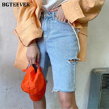 Summer Casual Hot Shorts for Women High Waist Riped Button Up Female Denim Shorts Jeans Femme 2021