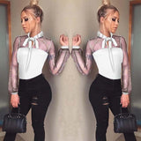Bodysuits Long Sleeve Elegant O Neck Solid Lace Up Slim Skinny Ladies Sexy Club Party Fashion Leotard Rompers womens