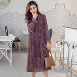 Women Dress 2022 Spring Autumn Floral Print Empire Midi Pleated Chiffon Dresses Flare Sleeve Stand Collar Vestidos 8634