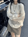 Distressed Crochet Knit Sweater- Outfit
