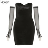 Fashion Sexy Party Beach Birthday Black Strapless Dress Women New Simple Slim Removable Mesh sleeves Female