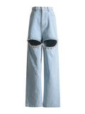 New Fall 2025 Mid-Waist Straight Tube Long Thigh Hollow-Out