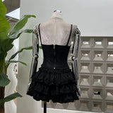 Age-Retro-Erecent Sweet Summer 2025 Fashion Lace Court Wind Fish Bone Chest + Folded Cake Half-Skirt Women