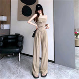 Tsets + Casual High-Waisted Broad-Legged Set Women's Fashion Temperament Two