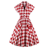 Vintage Women Summer Dress With Pocket Plaid Print England Style Office OL Cotton Party Sundress Oversized Swing
