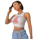 Zingj Short Micro-Word Round Collar Slim Vest Women's Letter Architectural Print Jacket Women-Outfit