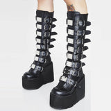 Zingj 2023 New Metal Buckle Band Platform High Boots Women's Plus Size Women's Boots- Outfit